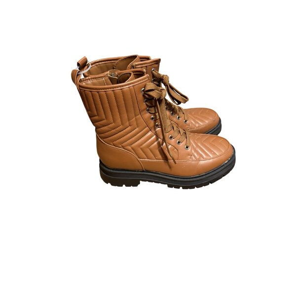 Marc Fisher Quilted Brown Lace-Up Ankle Boots With Side Zipper & Lug Sole 9.5 - Picture 3 of 10